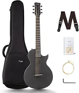 Enya Nova Go Carbon Fiber Travel Acoustic Guitar | 1/2 Size Lightweight Moisture-Proof Guitara | Adult & Beginner Portable Guitar with Gig Bag & Accessories (Black)
