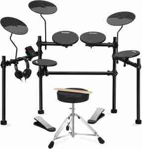 AODSK Electric Drum Set with 4 Quiet Drum Pads,Portable and Solid Drum Set for Beginner with 200 Sounds,2 Switch Pedal,Drum Throne,Drumsticks,Headphones (UAED-403T)