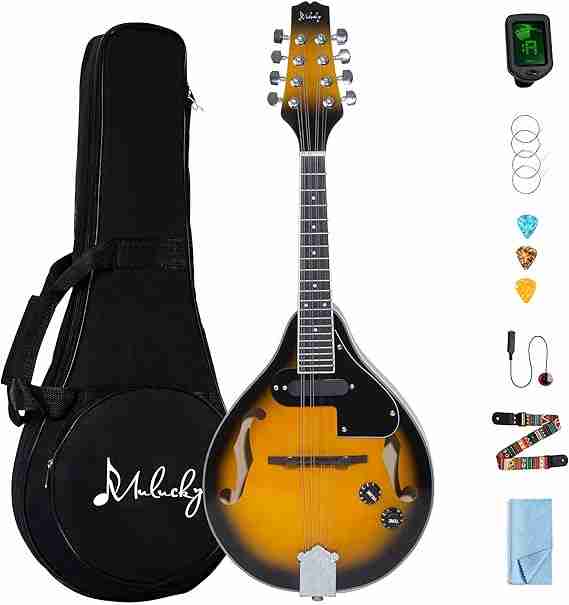 Mulucky A Style Acoustic Electric Mandolins Instrument, 8 String Acoustic Mandolin with Beginner Kit for Adults Kids, Case, Tuner, String, Picks - Sunburst Explore 20 Fascinating Musical Instruments That Start With E and Their Unique Sounds