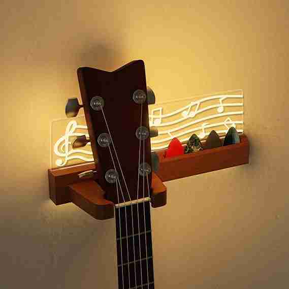 New Guitar Accessories: Guitar Wall Mount Stand with LED Lights - Solid Wood & Acrylic USB-Powered Guitar Accessories - Gift for Men, Guitar Players, Music Lovers (for Acoustic, Electric Bass, Ukulele)